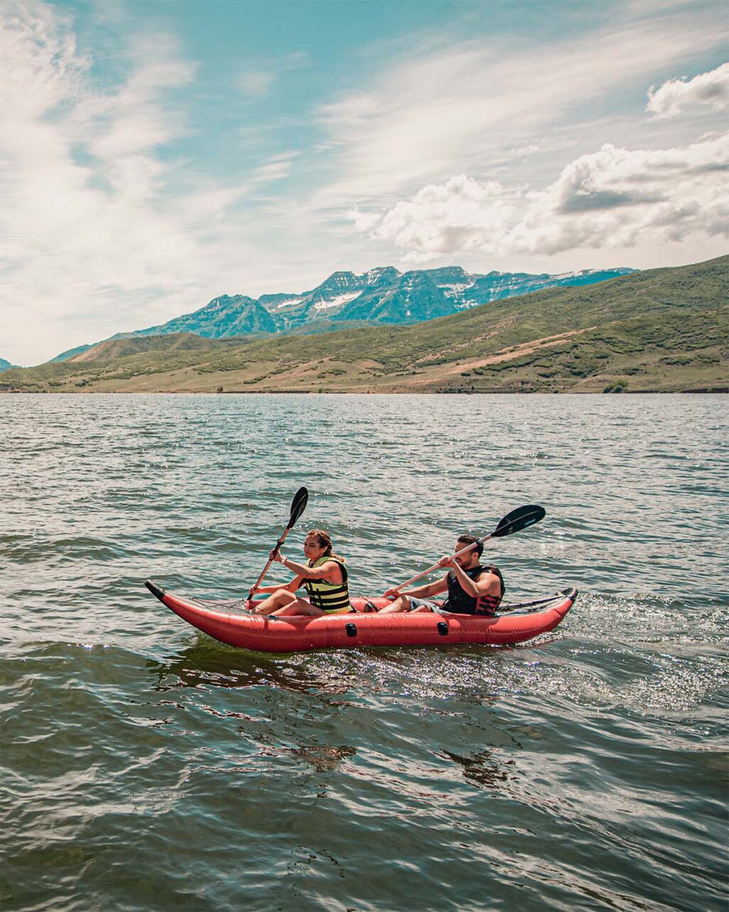 Two people kayaking on the water
