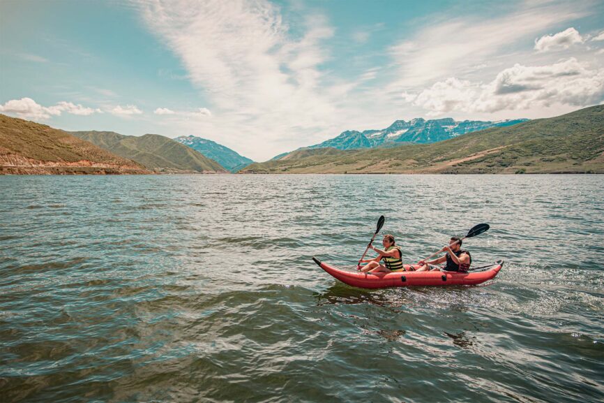 Two people kayaking on the water