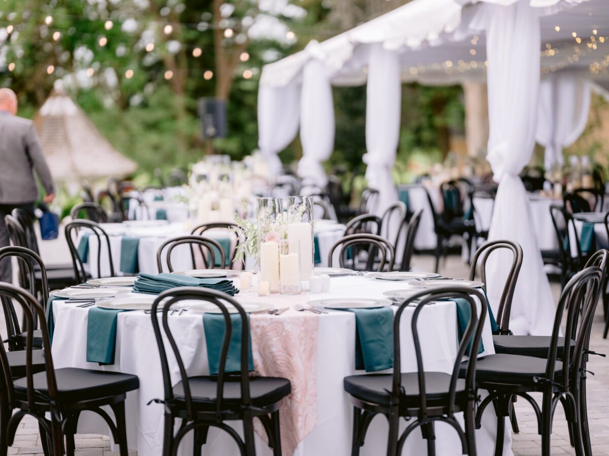Homestead wedding decorated garden patio exterior
