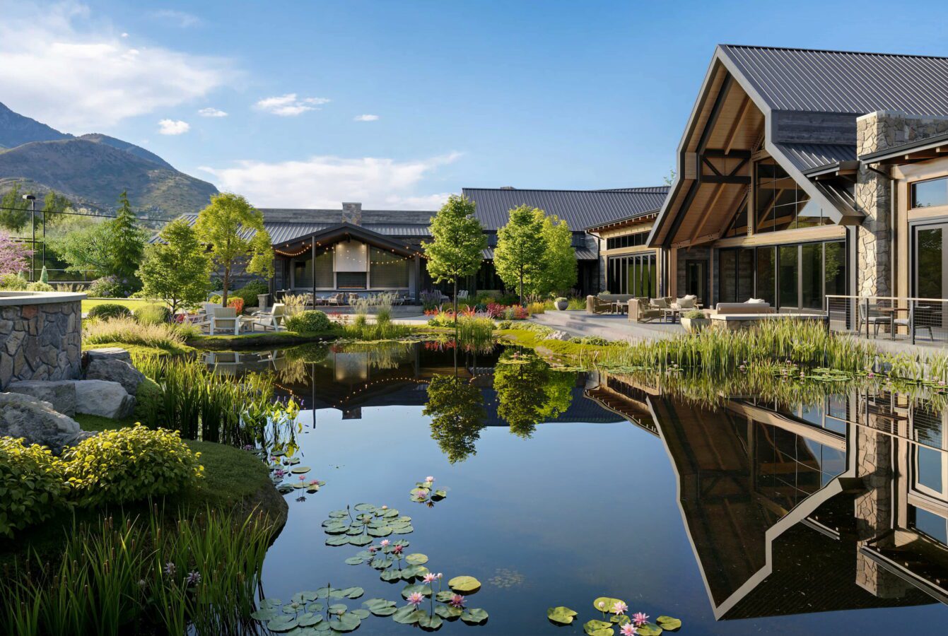 Rendering of Pond and Patios at The Barn at Homestead
